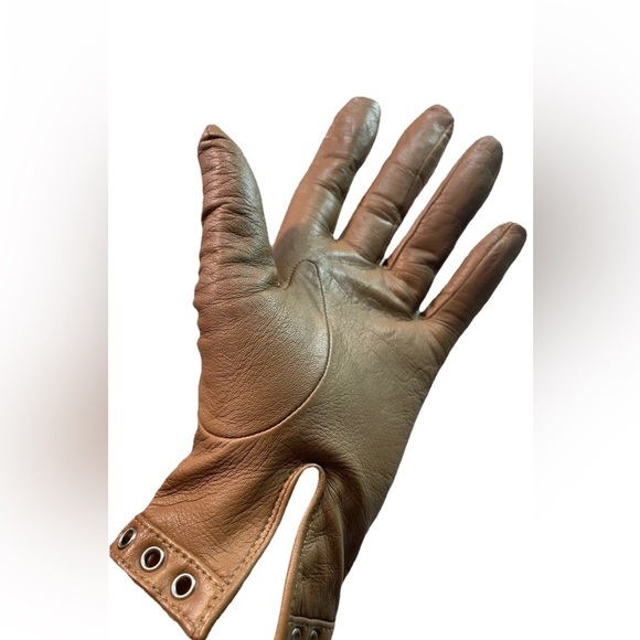 Beige Leather gloves by Nine West, lined. Grommet and buckle detail.EUC - Picture 2 of 7